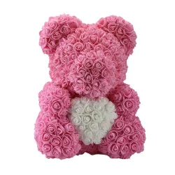 Infini rose fleur ours en peluche avec coeur 40 cm